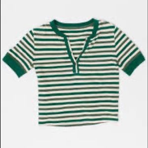 BDG Women's Green Harvey Striped Henley Tee